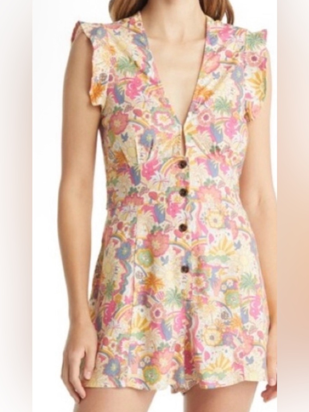 Marine Layer Pink Multi Floral Button-Front Mini Dress